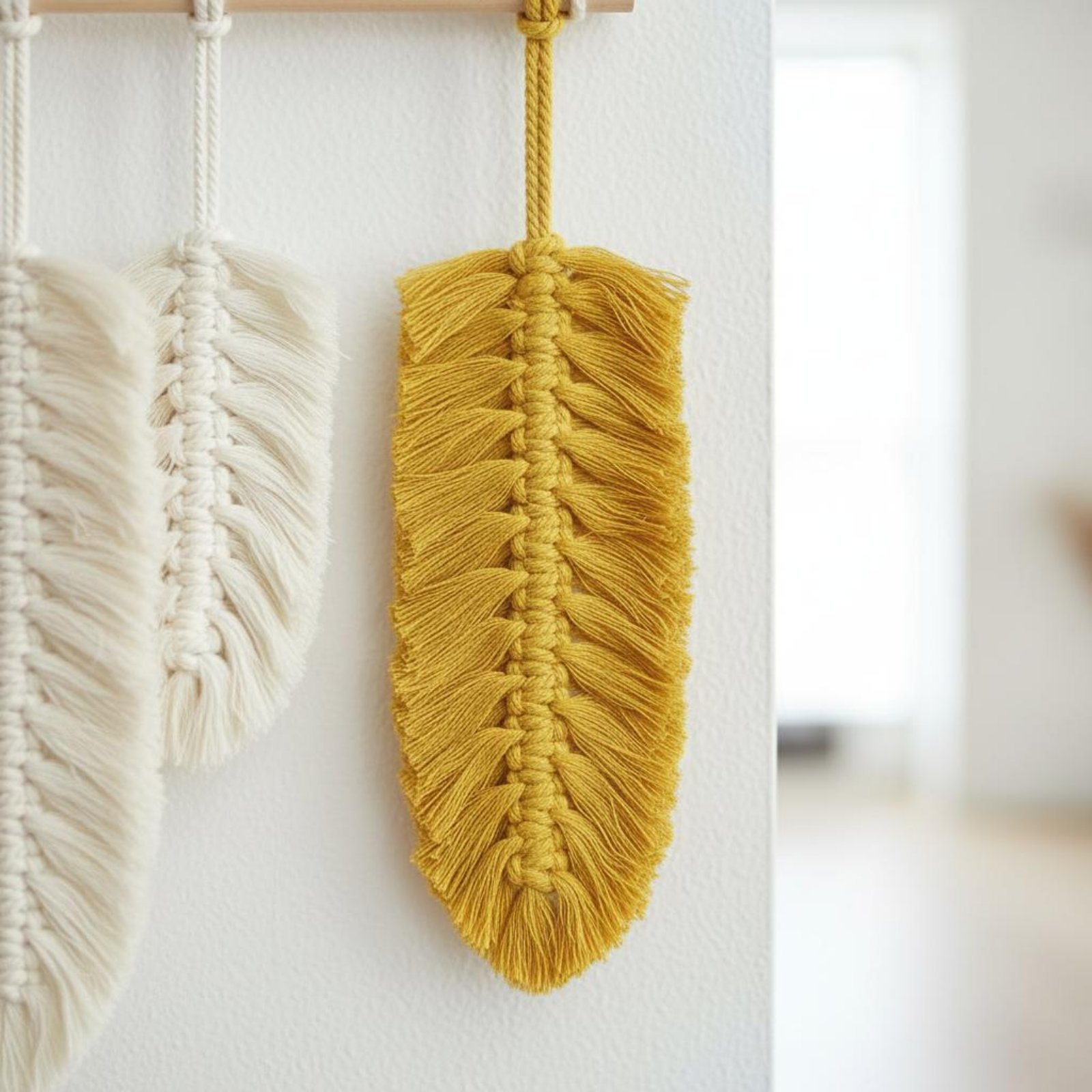 Home Of Textiles - Macrame Feather Wall Hanging Handmade Foliage