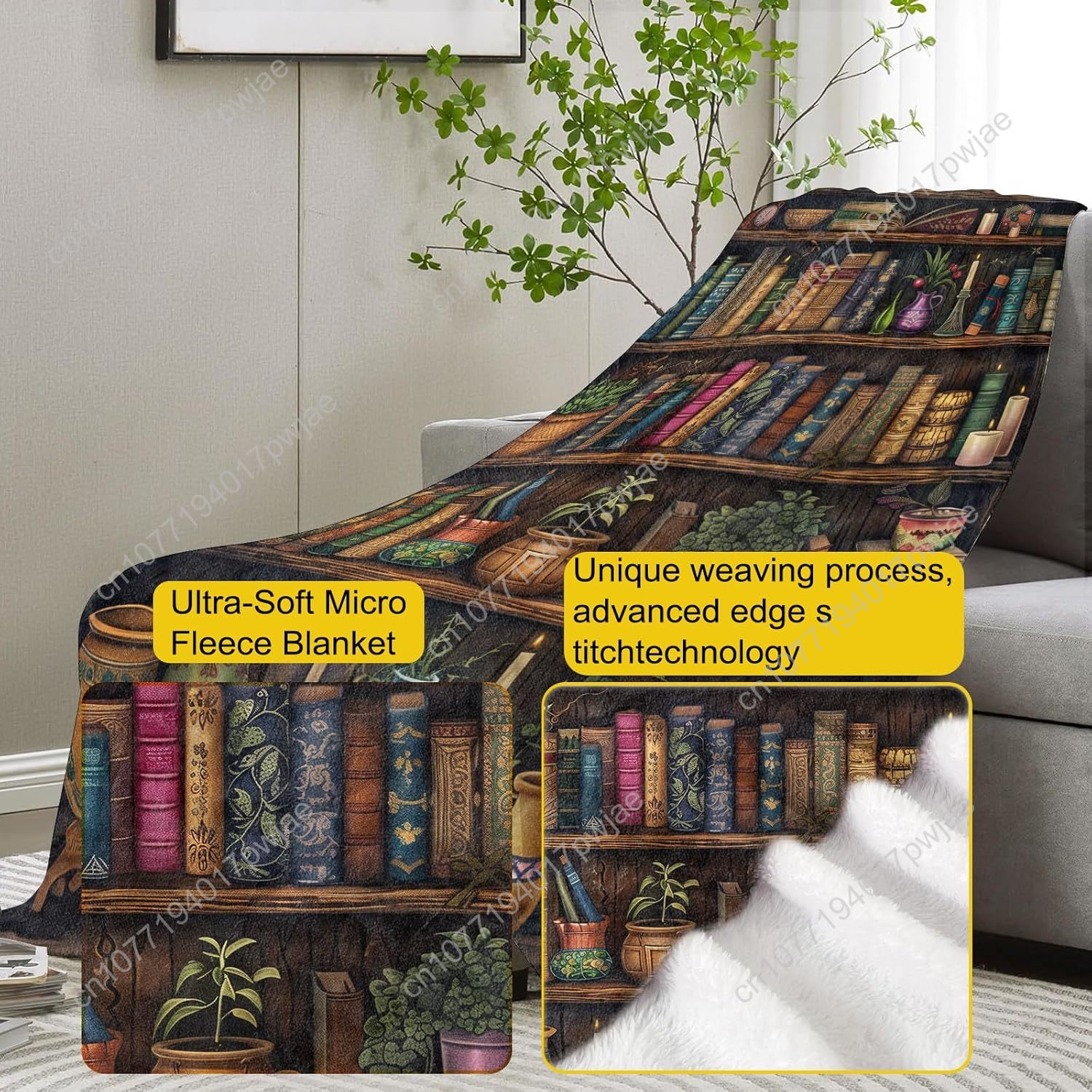 Vintage Bookshelf Blanket Read - Home Textiles Blanket 评论和价格