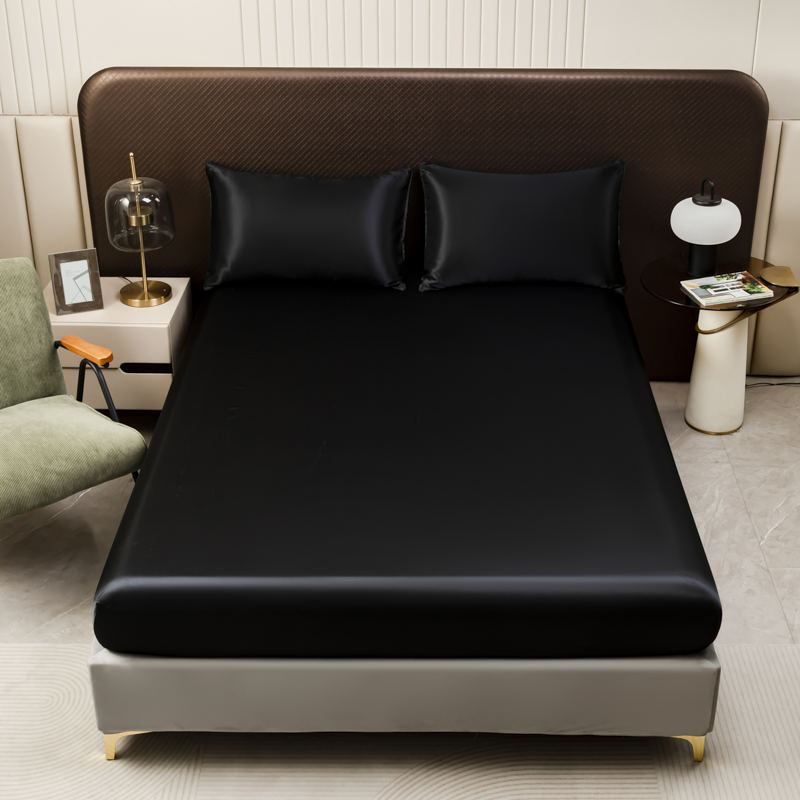 3Pcs Black Satin Fitted Sheet  - Silk Sheet Set 评论和价格
