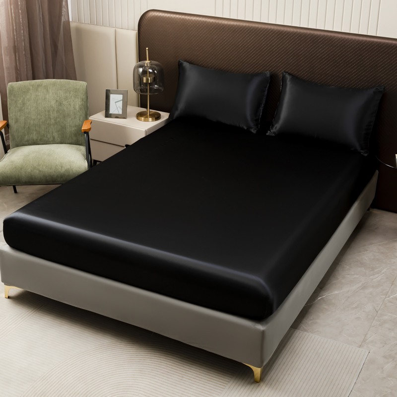 3Pcs Black Satin Fitted Sheet  - Silk Sheet Set 评论和价格