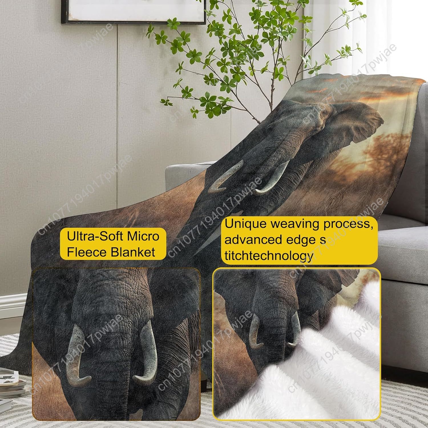 Elephant Fleece Blanket, Reali - Home Textiles Blanket 评论和价格