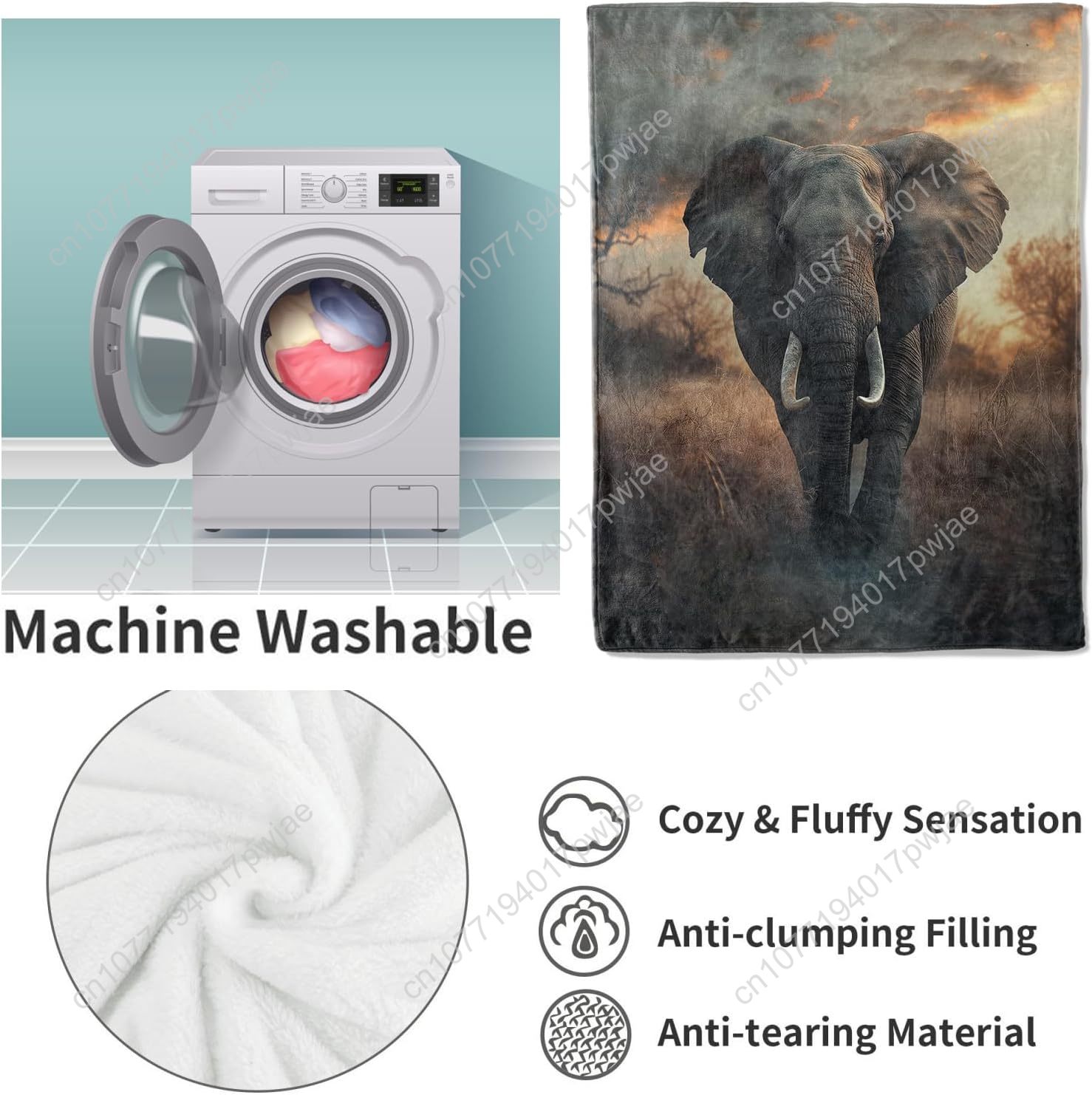 Elephant Fleece Blanket, Reali - Home Textiles Blanket 评论和价格