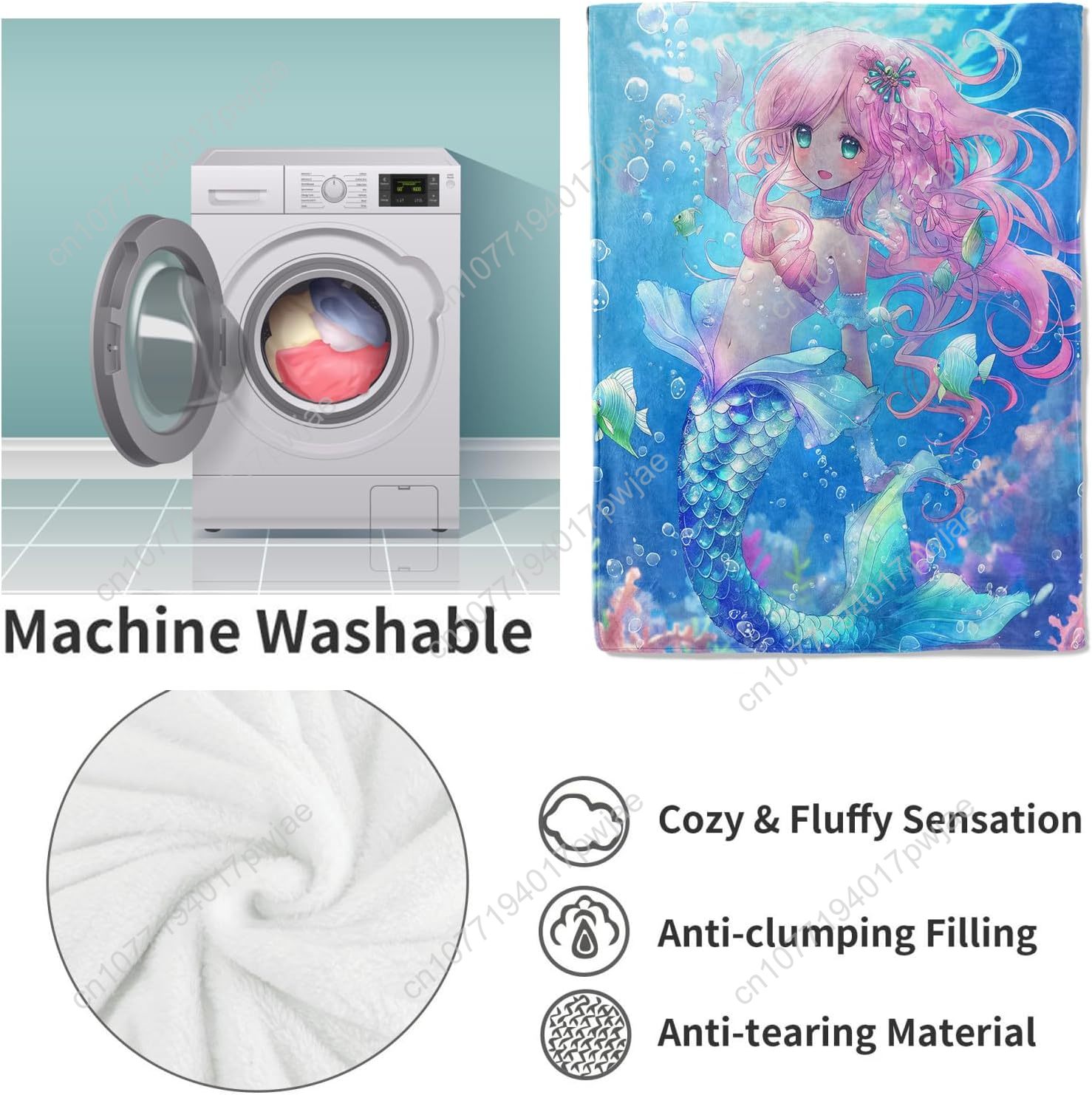 Cute Mermaid Blanket Cartoon F - Home Textiles Blanket 评论和价格